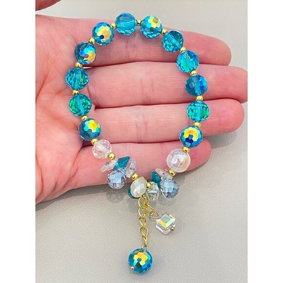 Blue Swarovski Beaded Bracelet With Charms - Picture 5 of 7